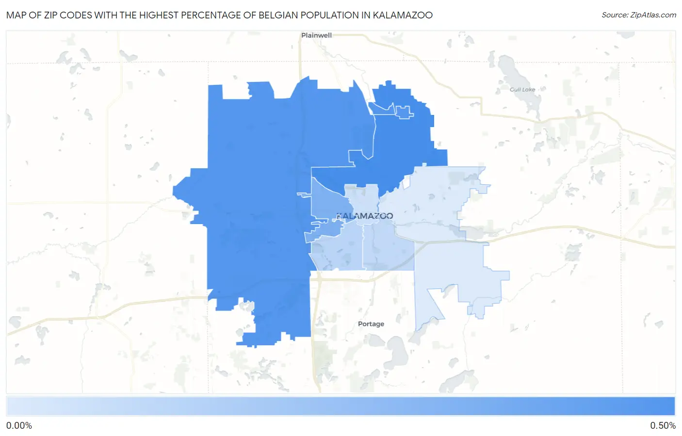 Zip Codes with the Highest Percentage of Belgian Population in Kalamazoo Map