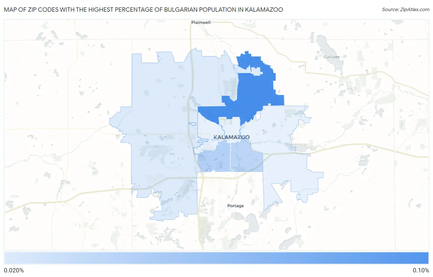 Zip Codes with the Highest Percentage of Bulgarian Population in Kalamazoo Map
