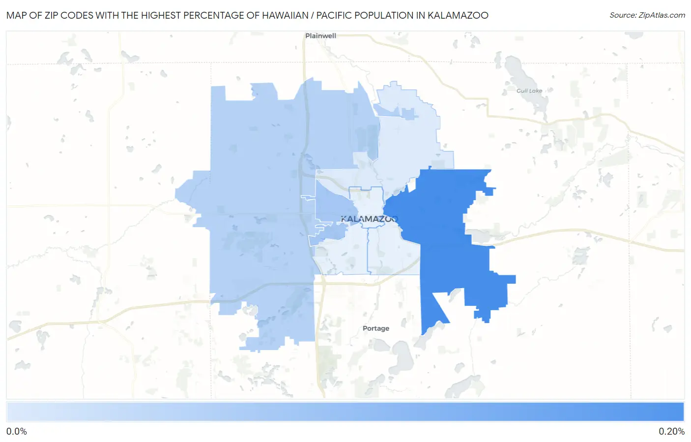 Zip Codes with the Highest Percentage of Hawaiian / Pacific Population in Kalamazoo Map
