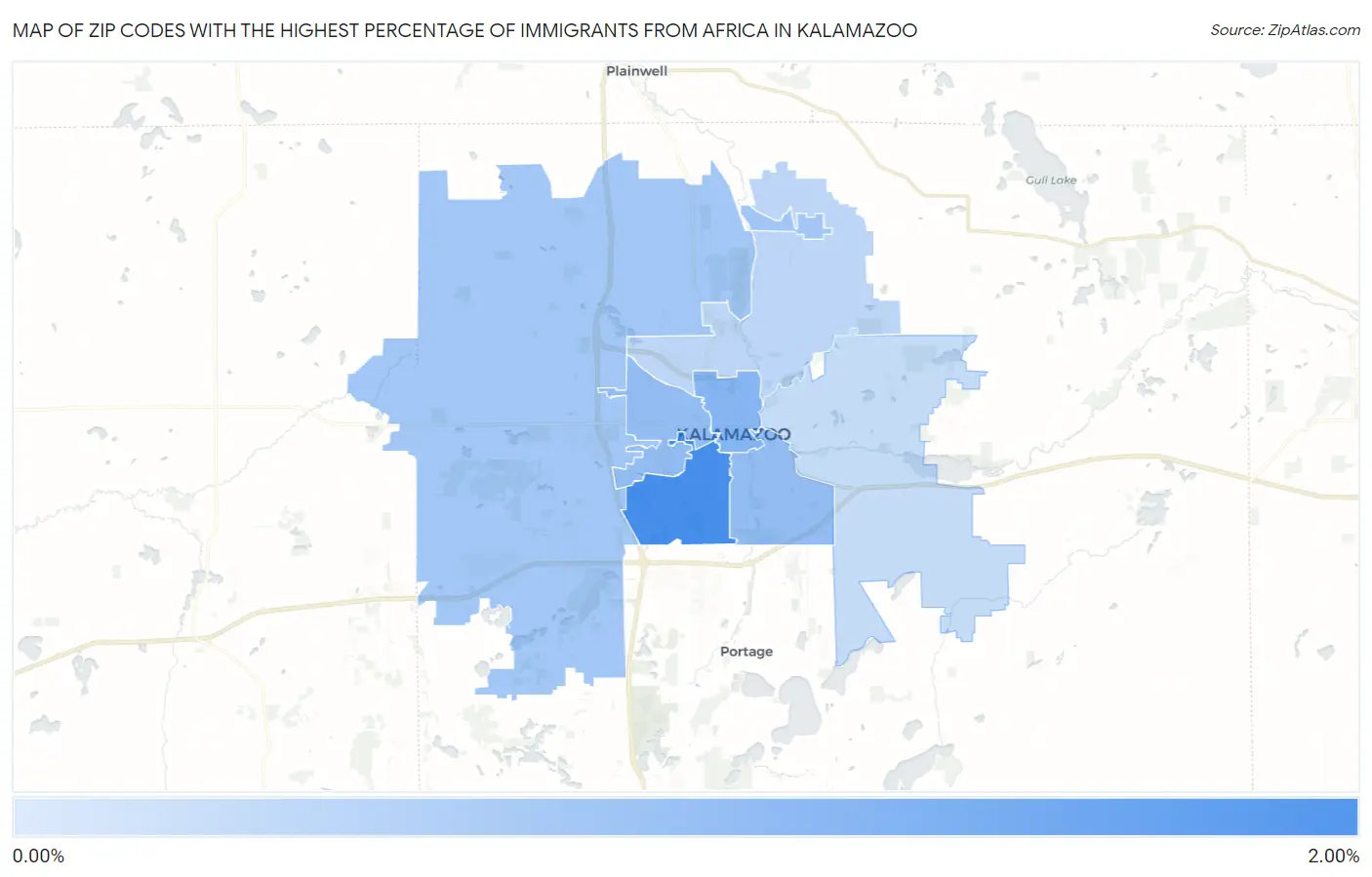 Zip Codes with the Highest Percentage of Immigrants from Africa in Kalamazoo Map