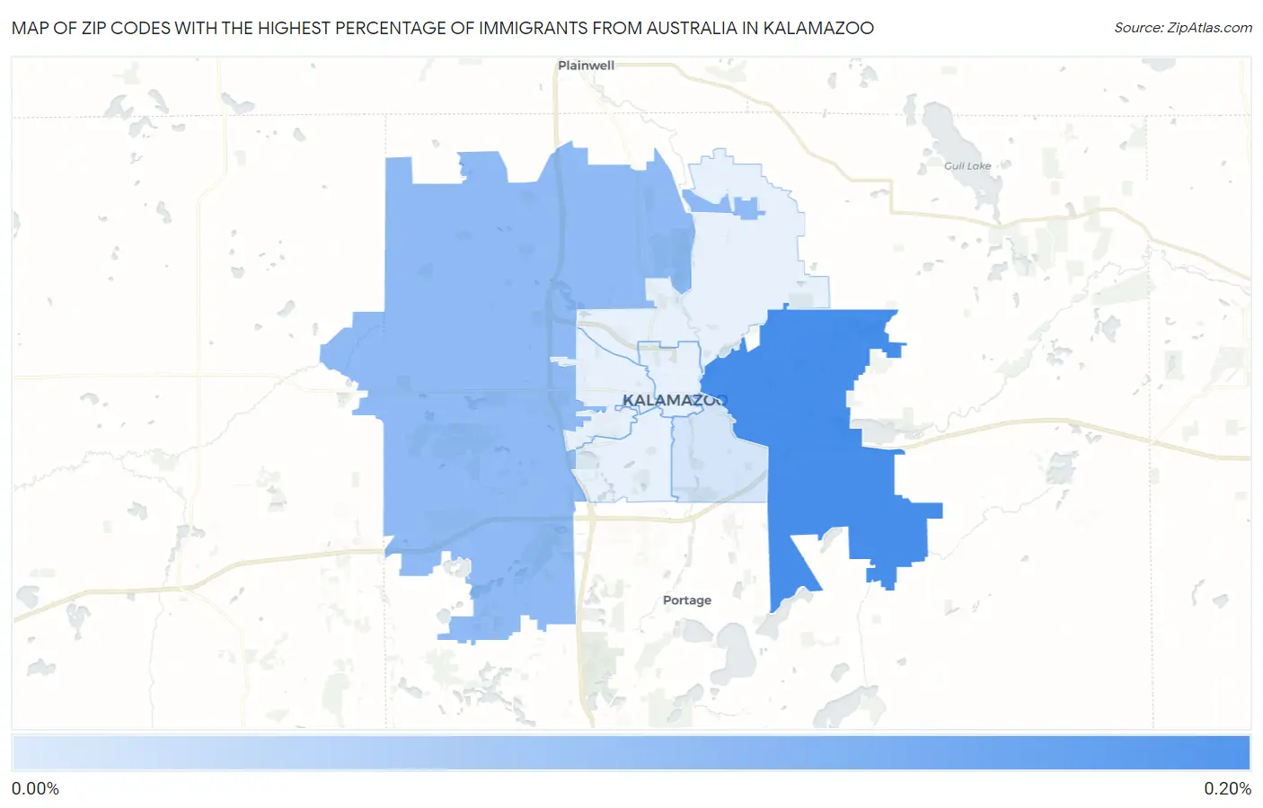 Zip Codes with the Highest Percentage of Immigrants from Australia in Kalamazoo Map