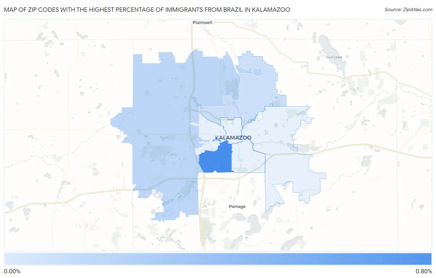 Zip Codes with the Highest Percentage of Immigrants from Brazil in Kalamazoo Map