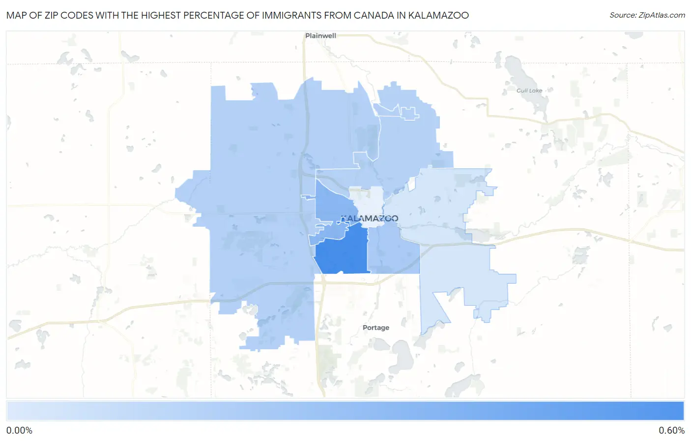 Zip Codes with the Highest Percentage of Immigrants from Canada in Kalamazoo Map