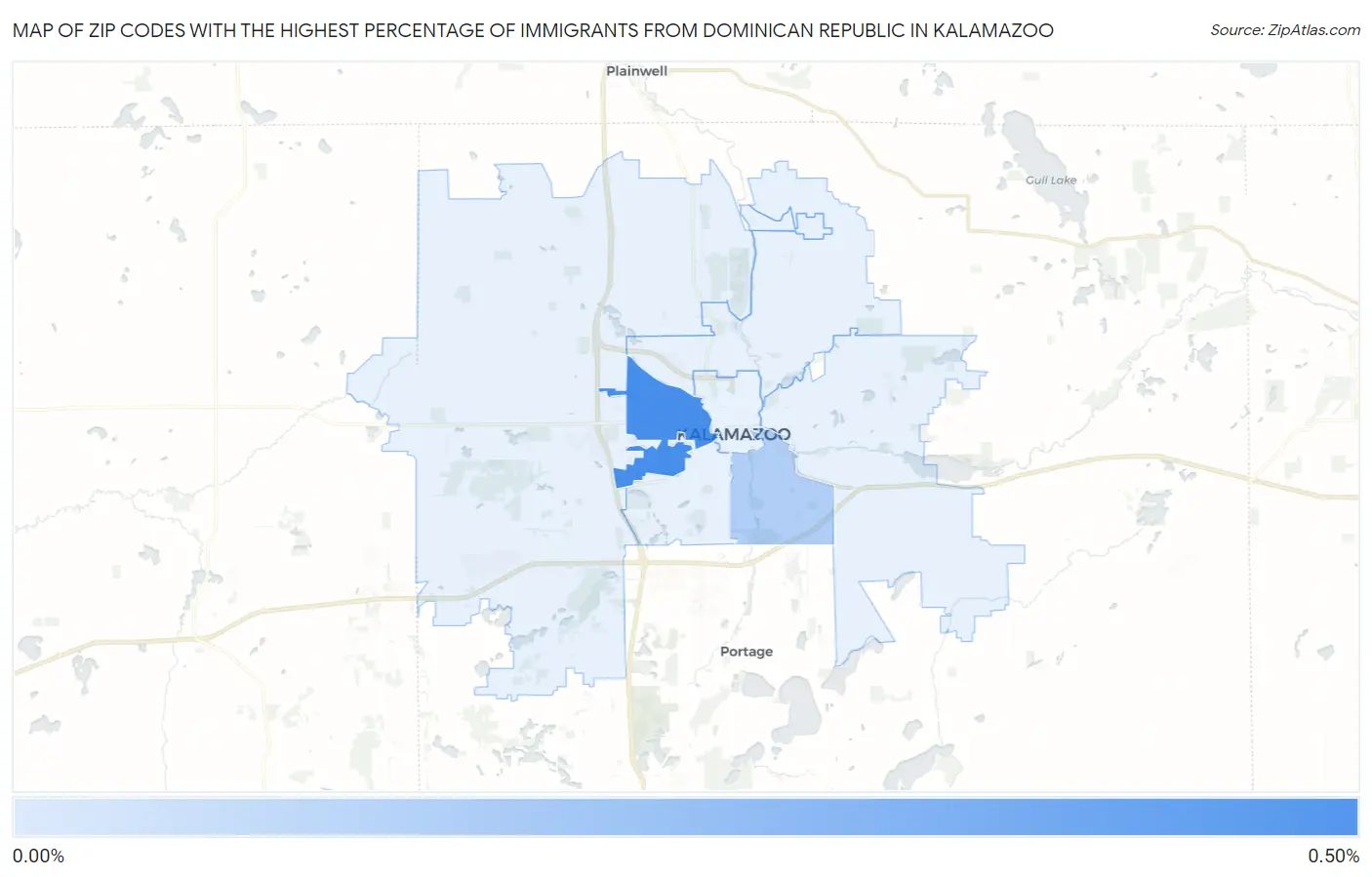Zip Codes with the Highest Percentage of Immigrants from Dominican Republic in Kalamazoo Map