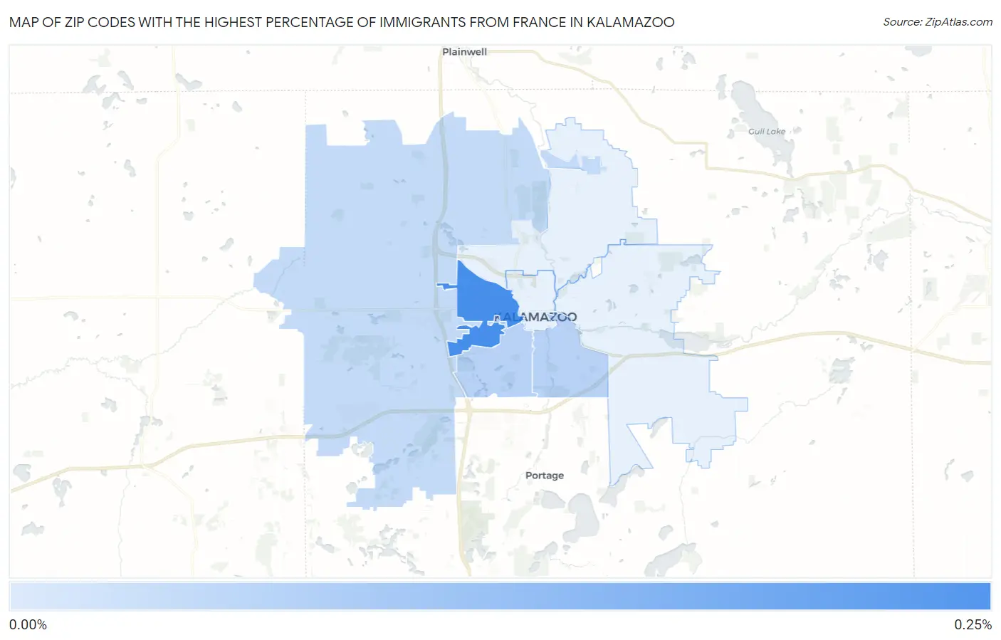 Zip Codes with the Highest Percentage of Immigrants from France in Kalamazoo Map