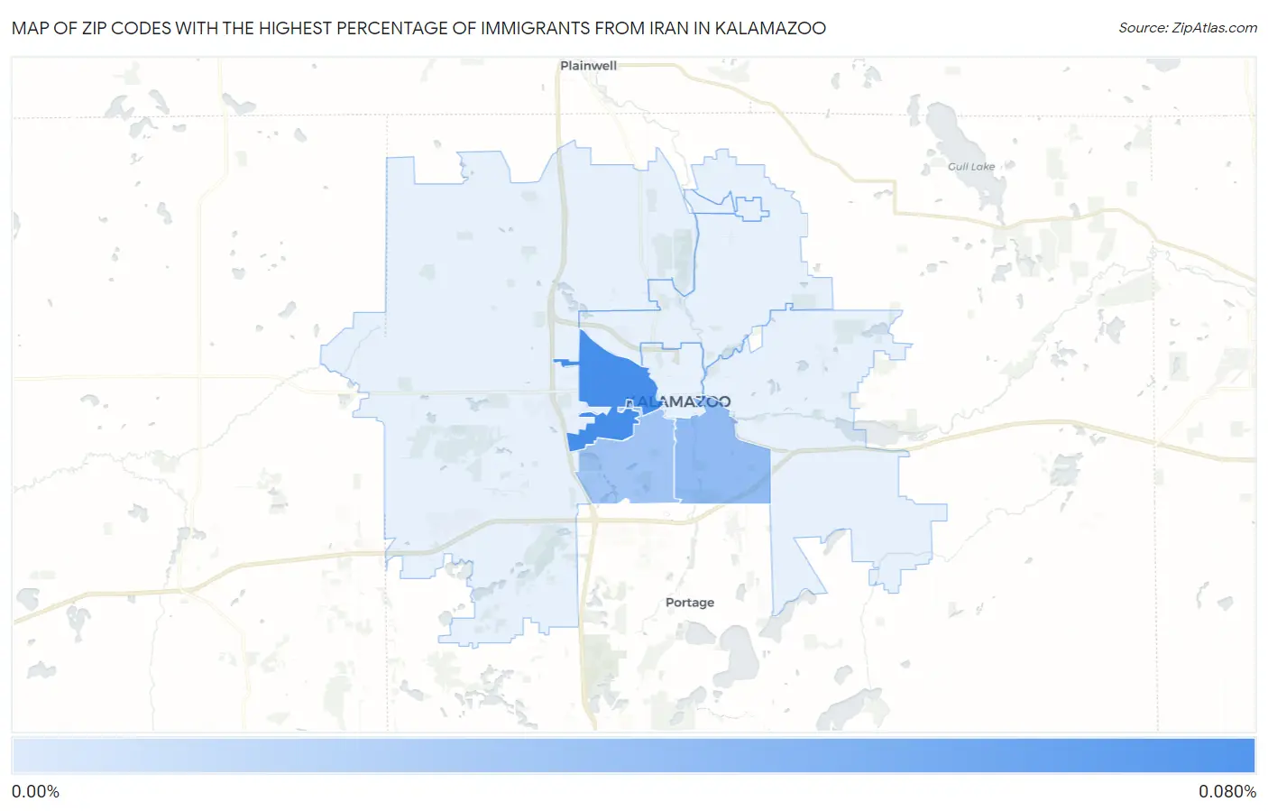 Zip Codes with the Highest Percentage of Immigrants from Iran in Kalamazoo Map