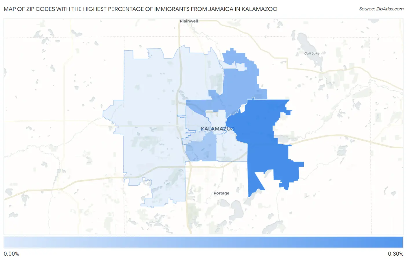 Zip Codes with the Highest Percentage of Immigrants from Jamaica in Kalamazoo Map
