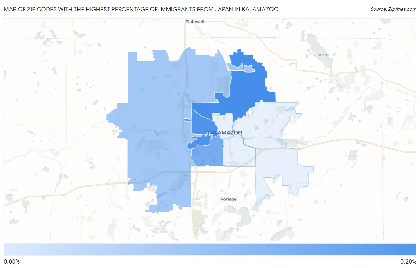 Zip Codes with the Highest Percentage of Immigrants from Japan in Kalamazoo Map