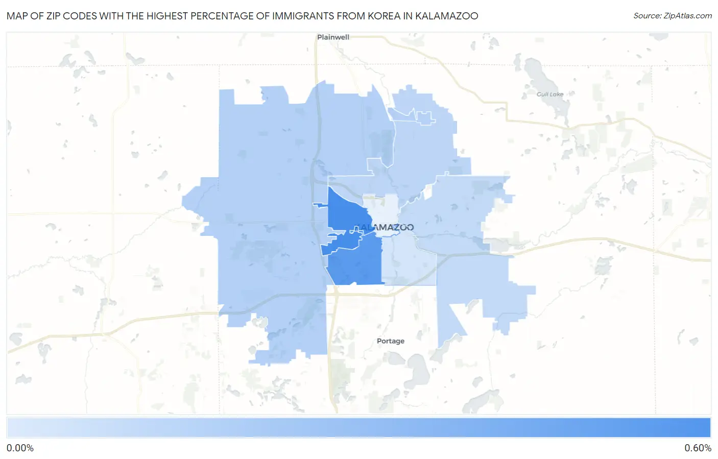 Zip Codes with the Highest Percentage of Immigrants from Korea in Kalamazoo Map