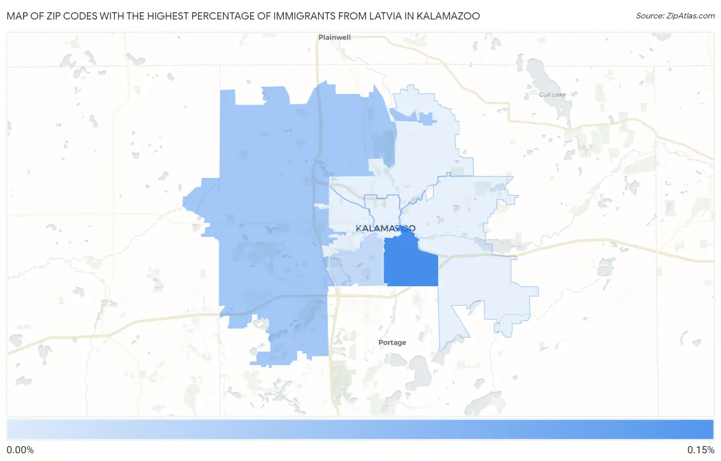 Zip Codes with the Highest Percentage of Immigrants from Latvia in Kalamazoo Map