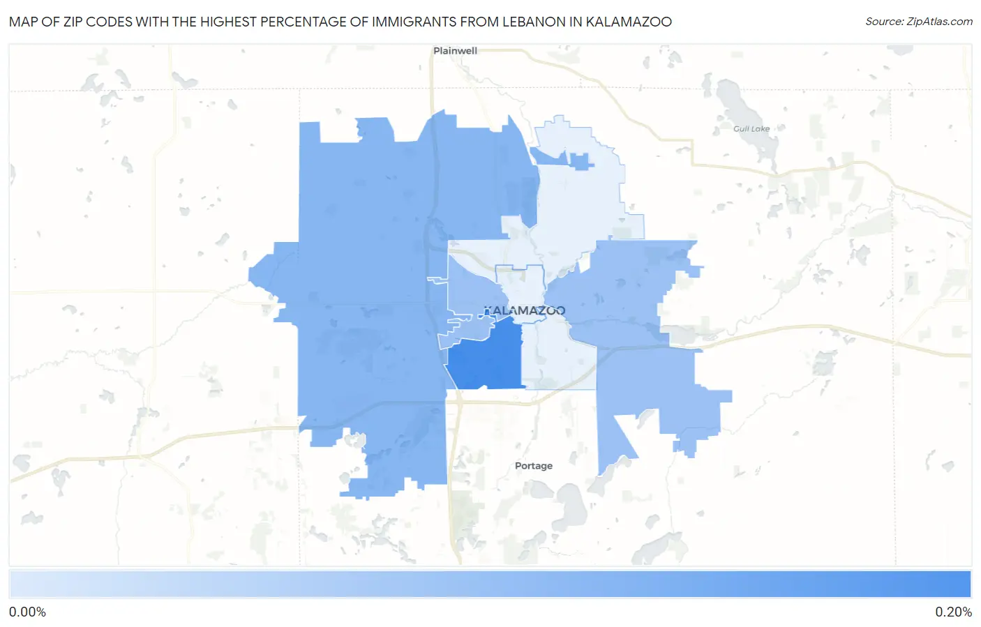 Zip Codes with the Highest Percentage of Immigrants from Lebanon in Kalamazoo Map
