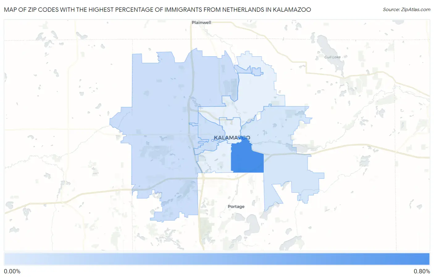 Zip Codes with the Highest Percentage of Immigrants from Netherlands in Kalamazoo Map