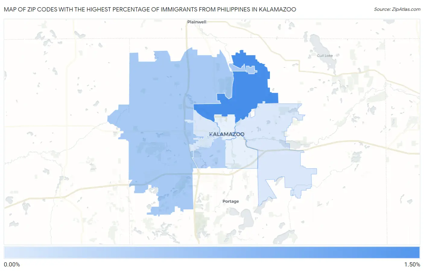 Zip Codes with the Highest Percentage of Immigrants from Philippines in Kalamazoo Map