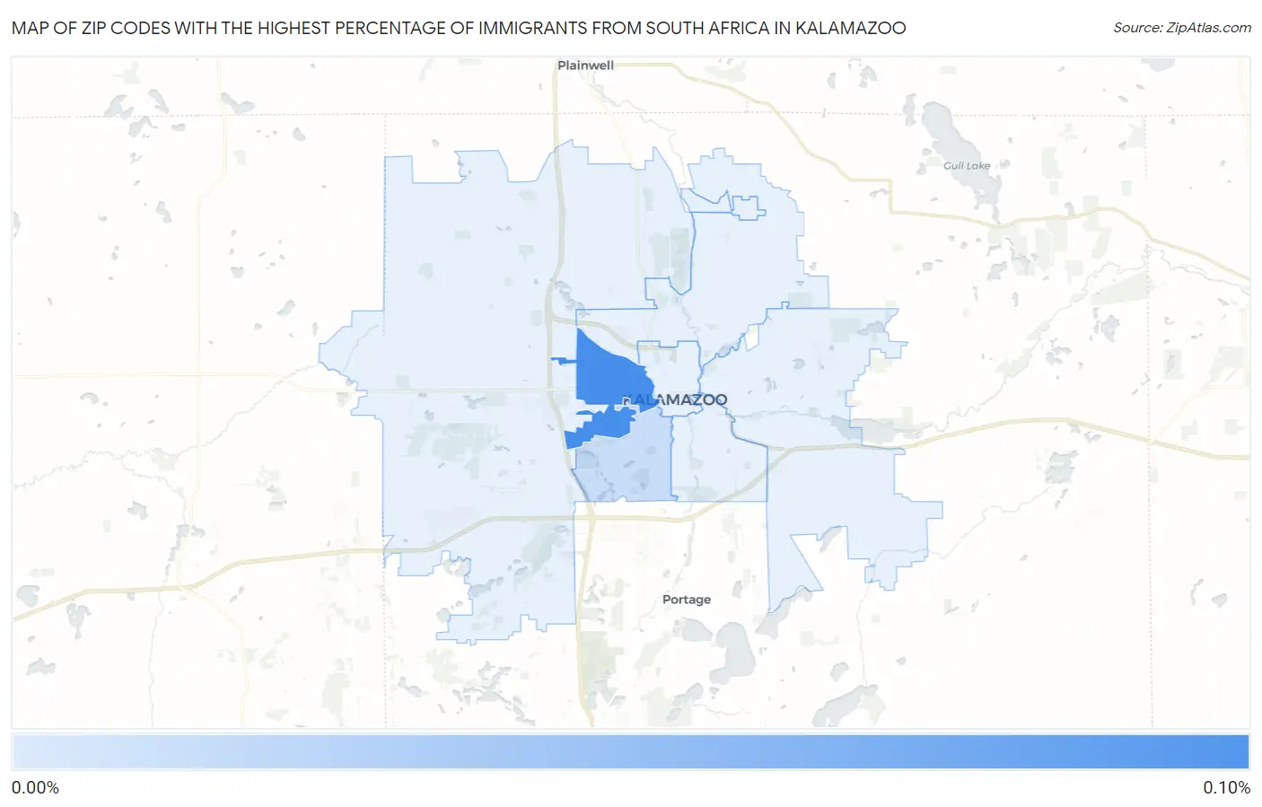 Zip Codes with the Highest Percentage of Immigrants from South Africa in Kalamazoo Map