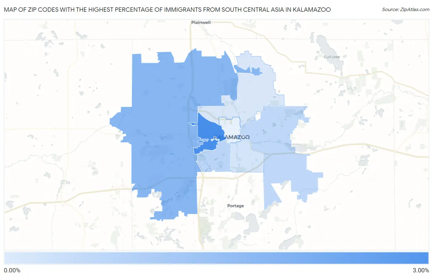 Zip Codes with the Highest Percentage of Immigrants from South Central Asia in Kalamazoo Map