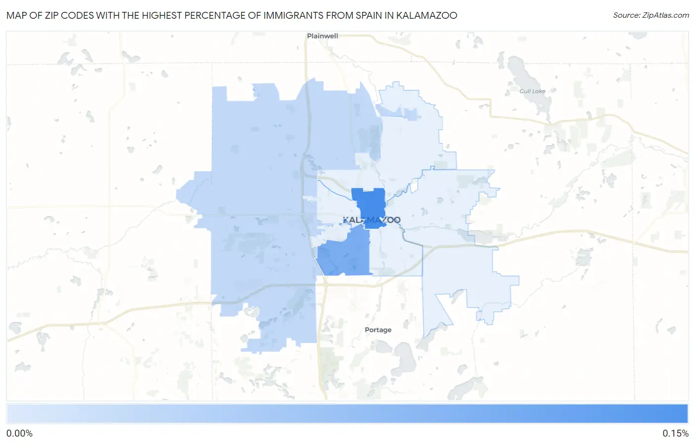 Zip Codes with the Highest Percentage of Immigrants from Spain in Kalamazoo Map