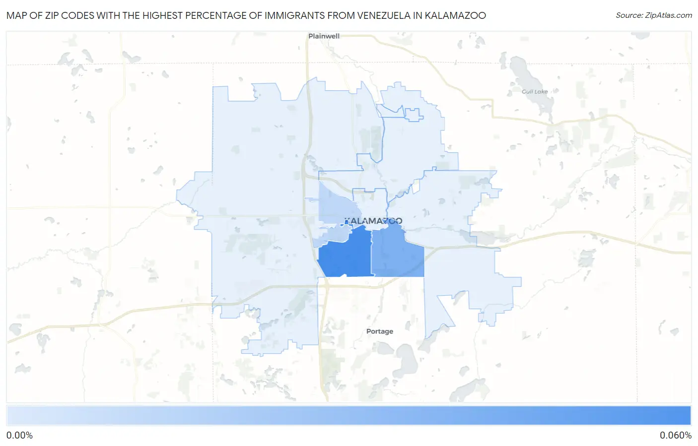 Zip Codes with the Highest Percentage of Immigrants from Venezuela in Kalamazoo Map