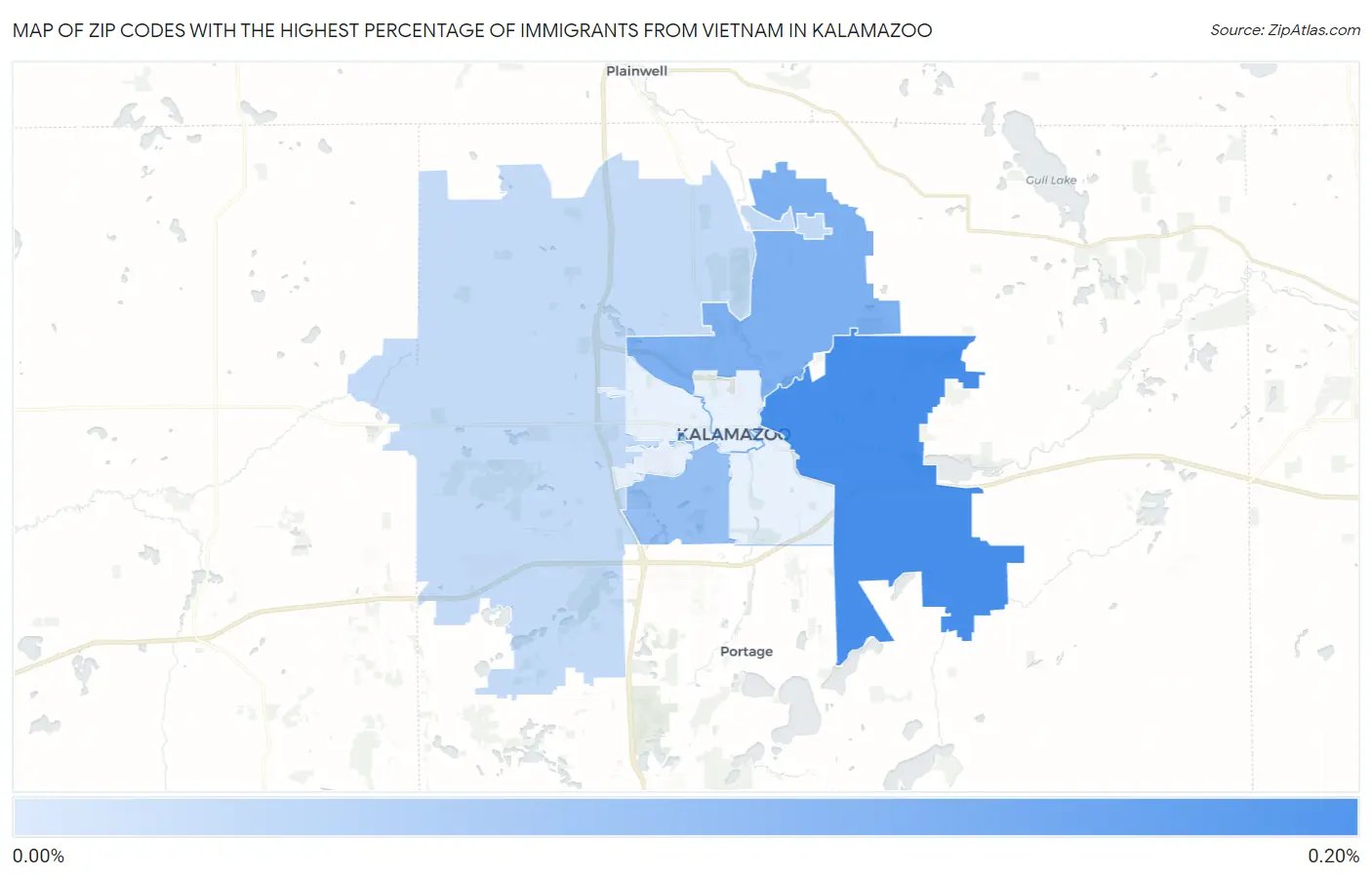 Zip Codes with the Highest Percentage of Immigrants from Vietnam in Kalamazoo Map