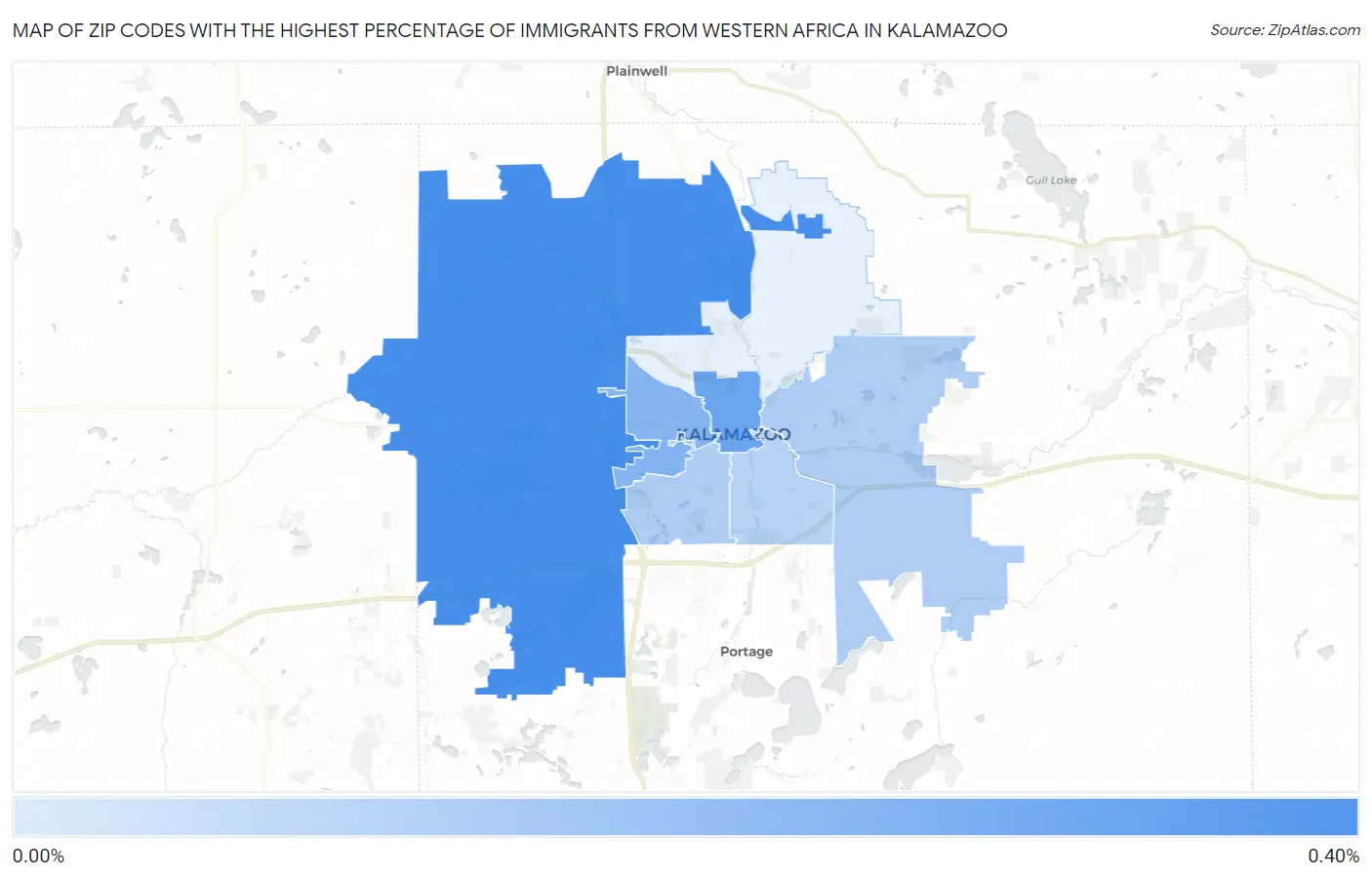 Zip Codes with the Highest Percentage of Immigrants from Western Africa in Kalamazoo Map