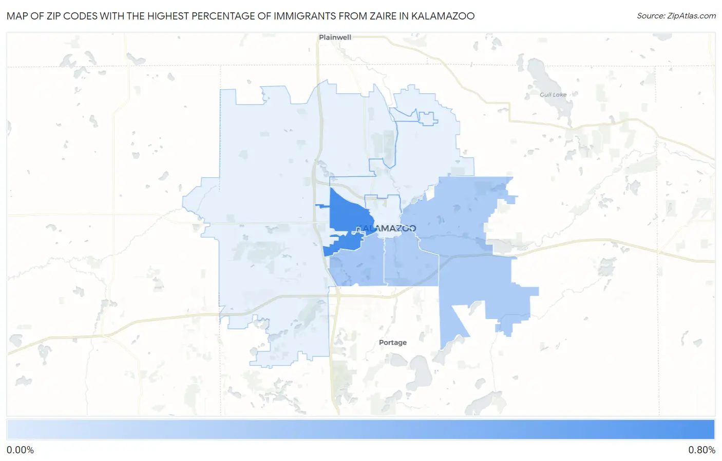 Zip Codes with the Highest Percentage of Immigrants from Zaire in Kalamazoo Map