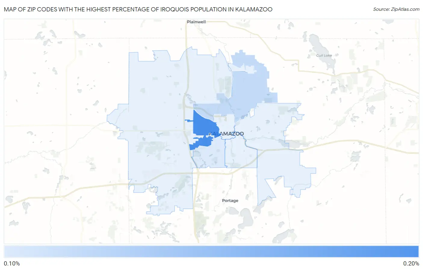 Zip Codes with the Highest Percentage of Iroquois Population in Kalamazoo Map