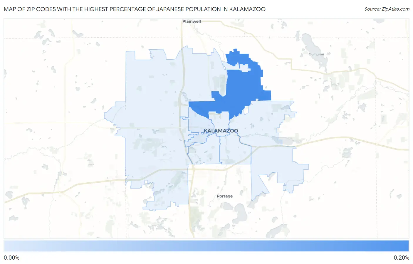 Zip Codes with the Highest Percentage of Japanese Population in Kalamazoo Map