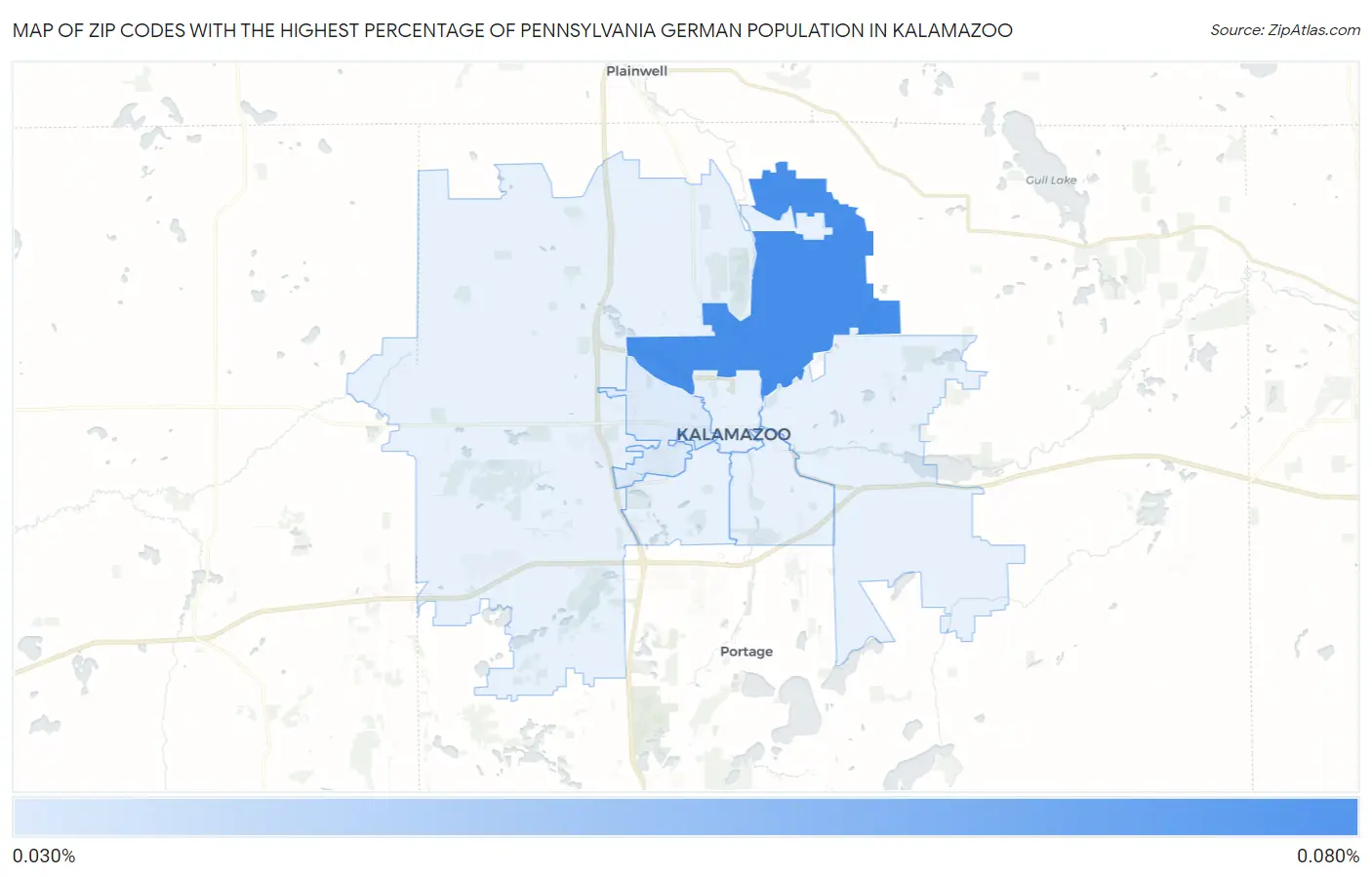 Zip Codes with the Highest Percentage of Pennsylvania German Population in Kalamazoo Map
