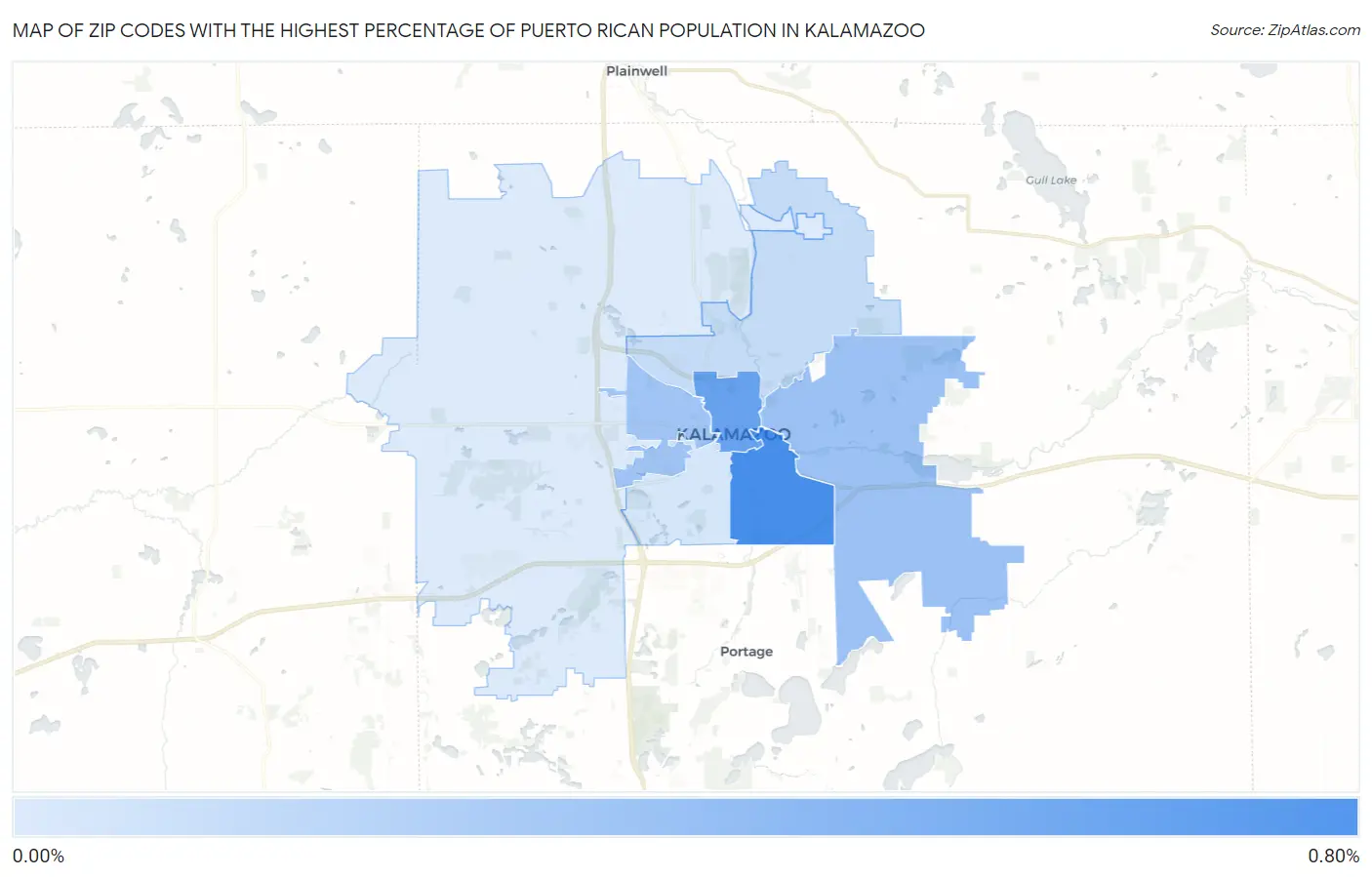 Zip Codes with the Highest Percentage of Puerto Rican Population in Kalamazoo Map