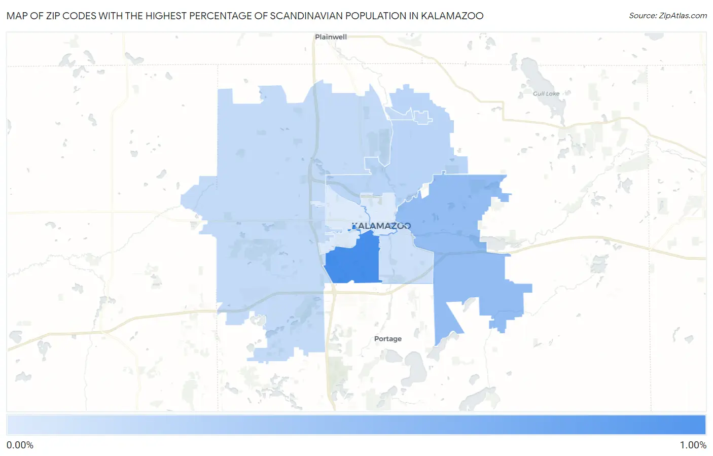 Zip Codes with the Highest Percentage of Scandinavian Population in Kalamazoo Map