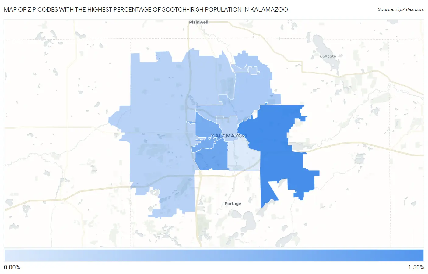 Zip Codes with the Highest Percentage of Scotch-Irish Population in Kalamazoo Map