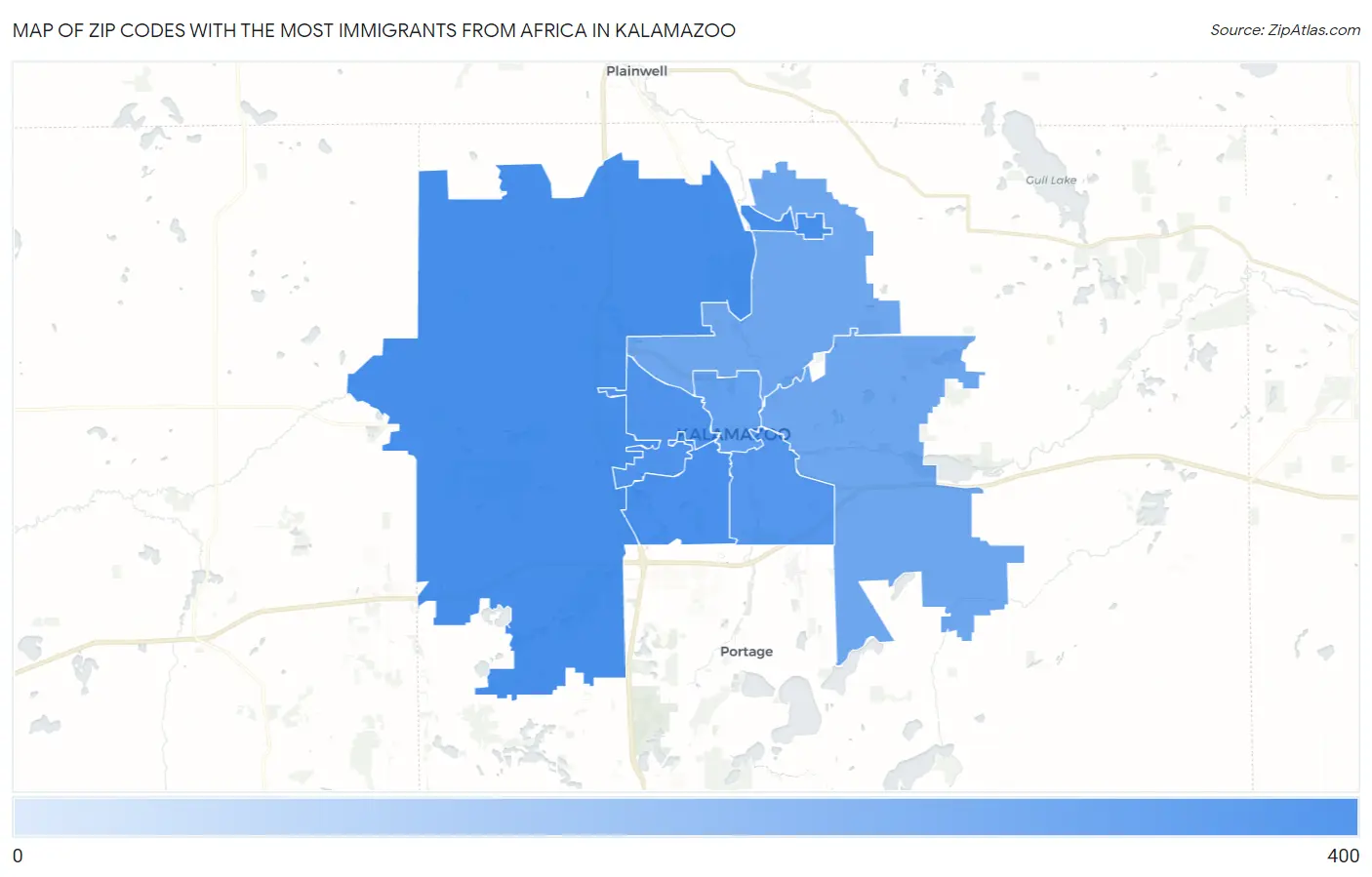 Zip Codes with the Most Immigrants from Africa in Kalamazoo Map