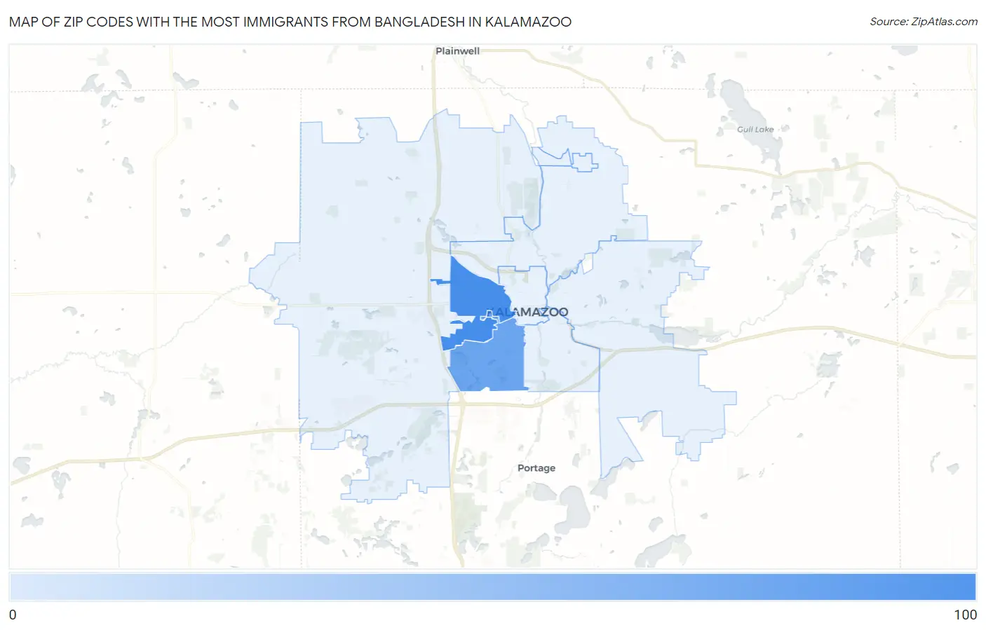 Zip Codes with the Most Immigrants from Bangladesh in Kalamazoo Map