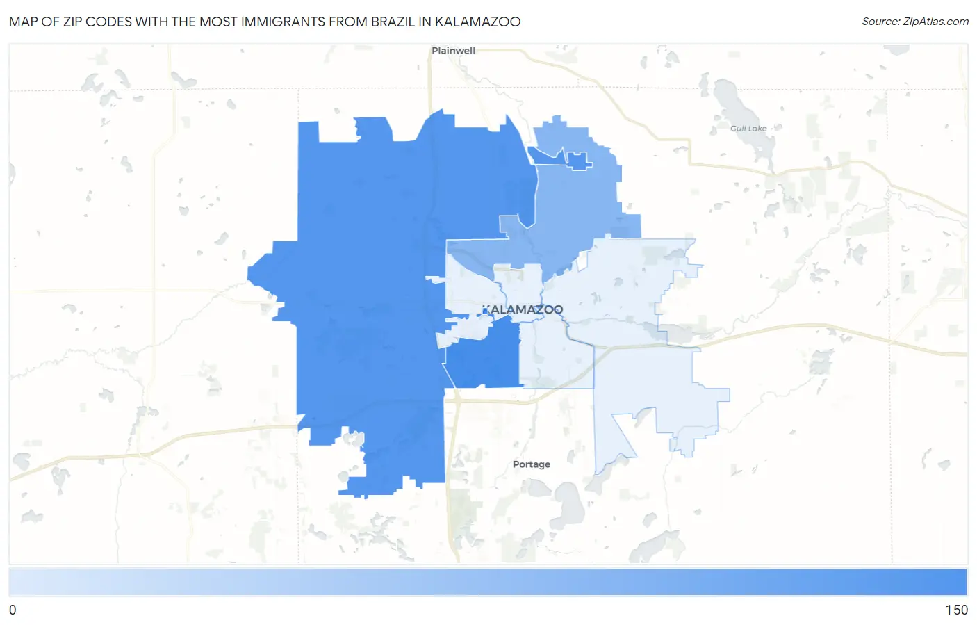 Zip Codes with the Most Immigrants from Brazil in Kalamazoo Map