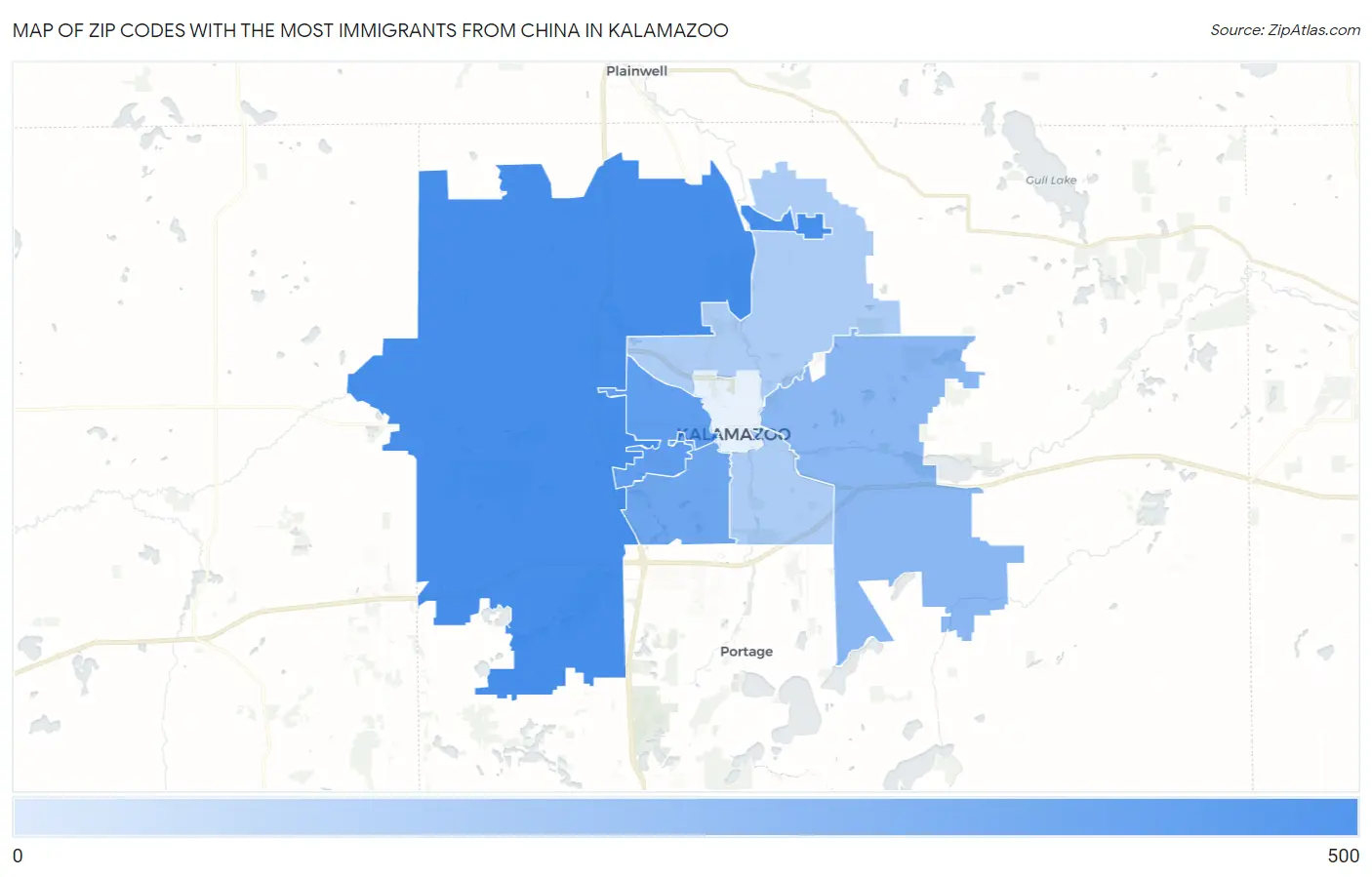 Zip Codes with the Most Immigrants from China in Kalamazoo Map