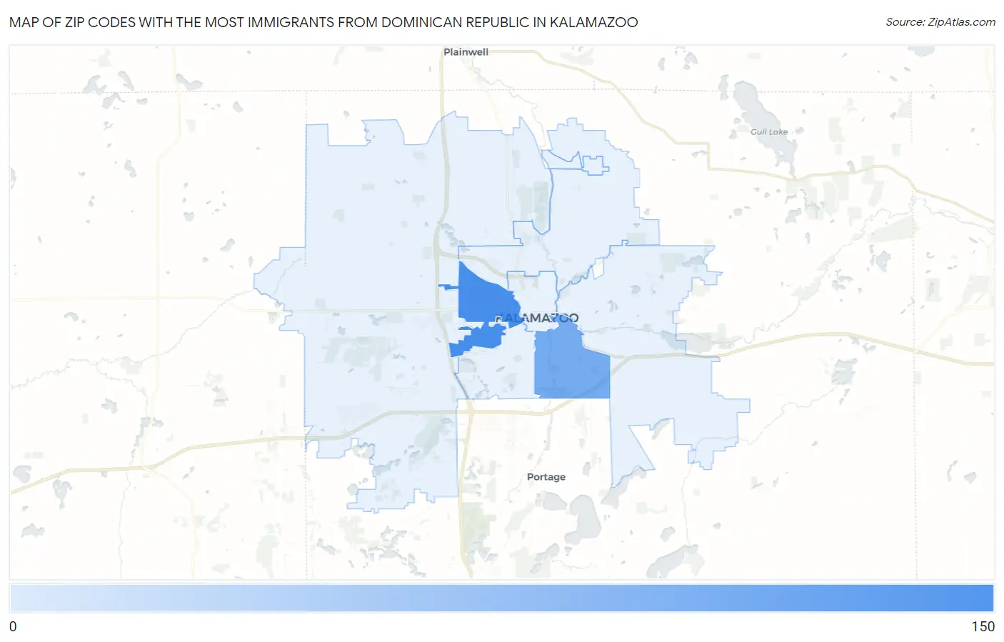 Zip Codes with the Most Immigrants from Dominican Republic in Kalamazoo Map