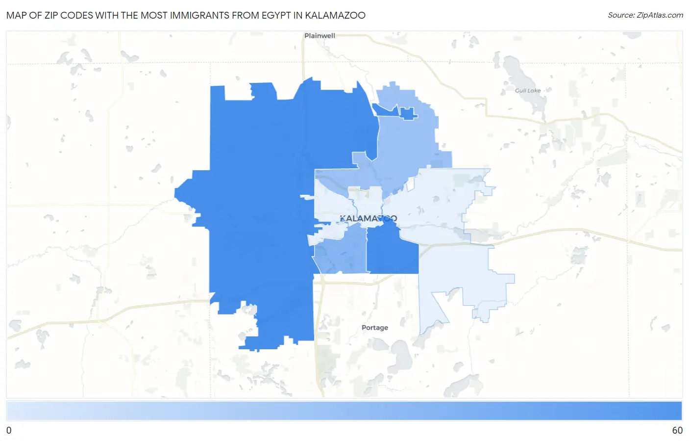 Zip Codes with the Most Immigrants from Egypt in Kalamazoo Map