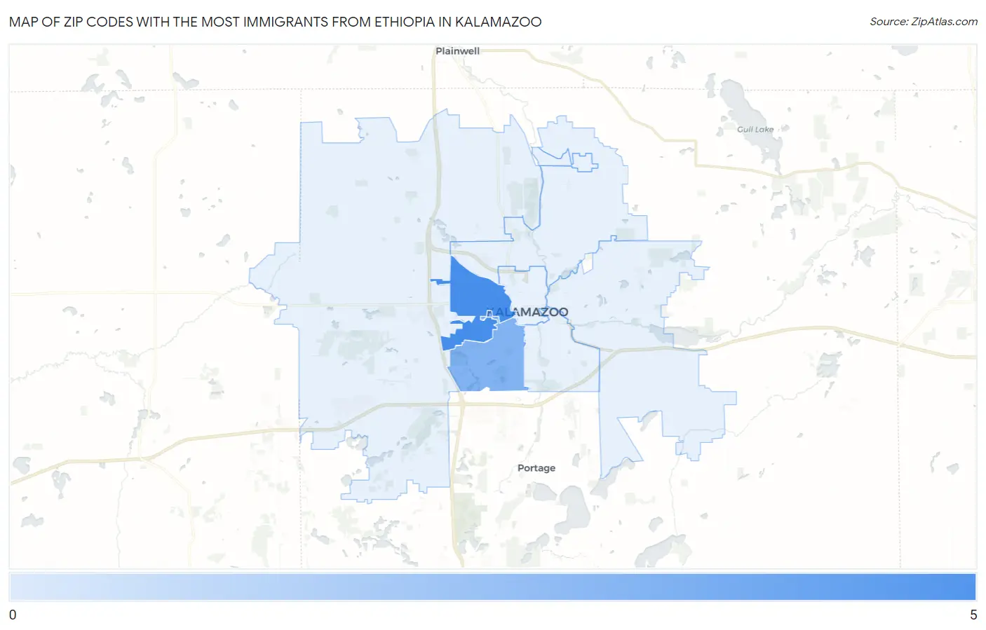 Zip Codes with the Most Immigrants from Ethiopia in Kalamazoo Map