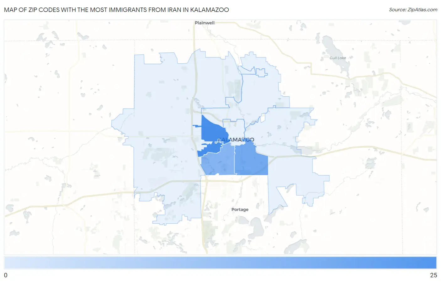 Zip Codes with the Most Immigrants from Iran in Kalamazoo Map