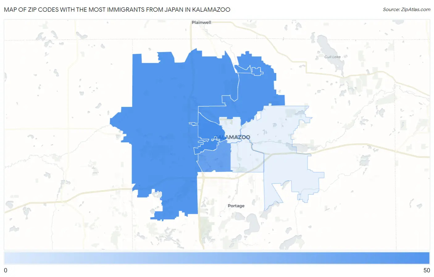 Zip Codes with the Most Immigrants from Japan in Kalamazoo Map