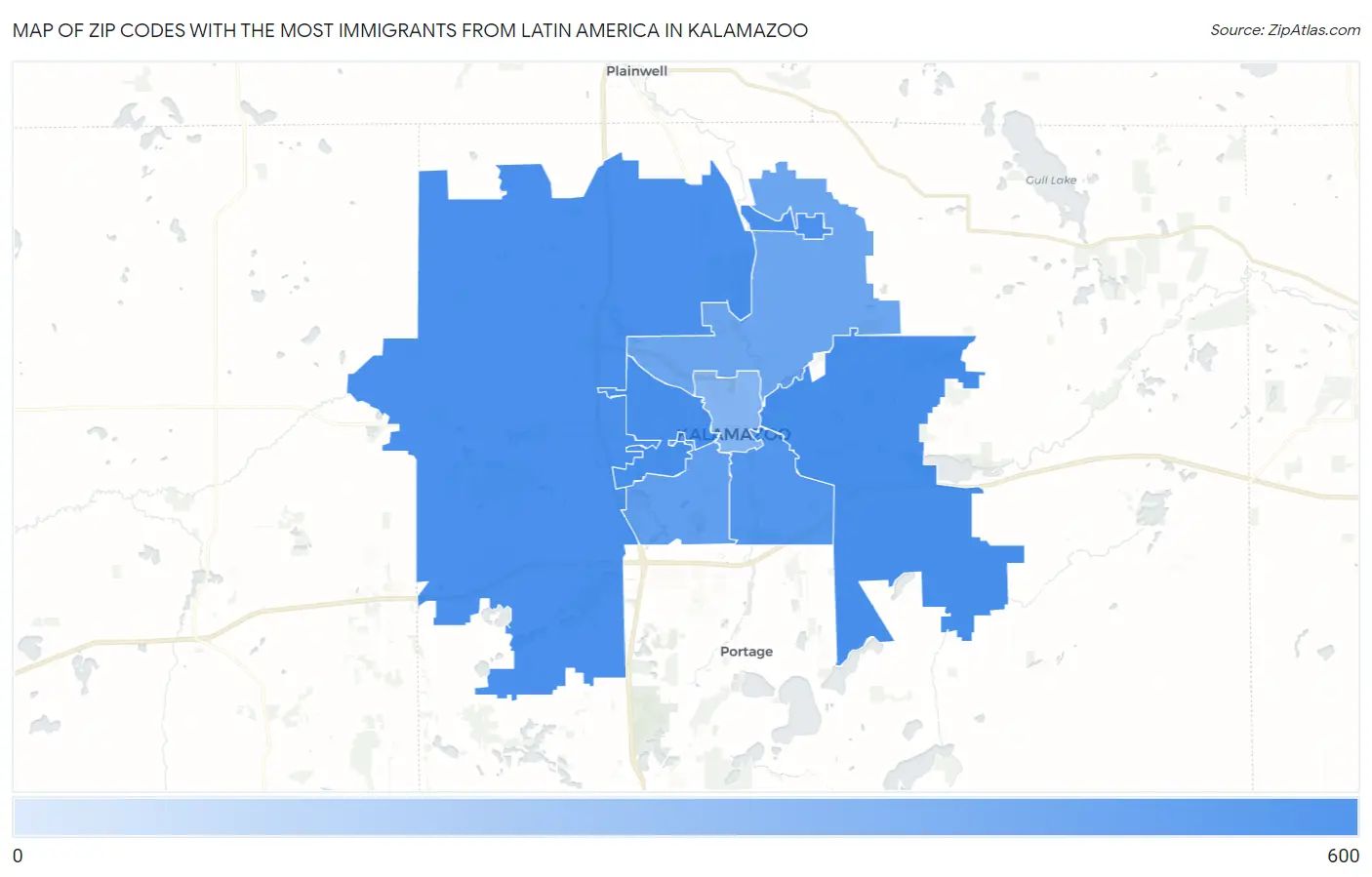 Zip Codes with the Most Immigrants from Latin America in Kalamazoo Map