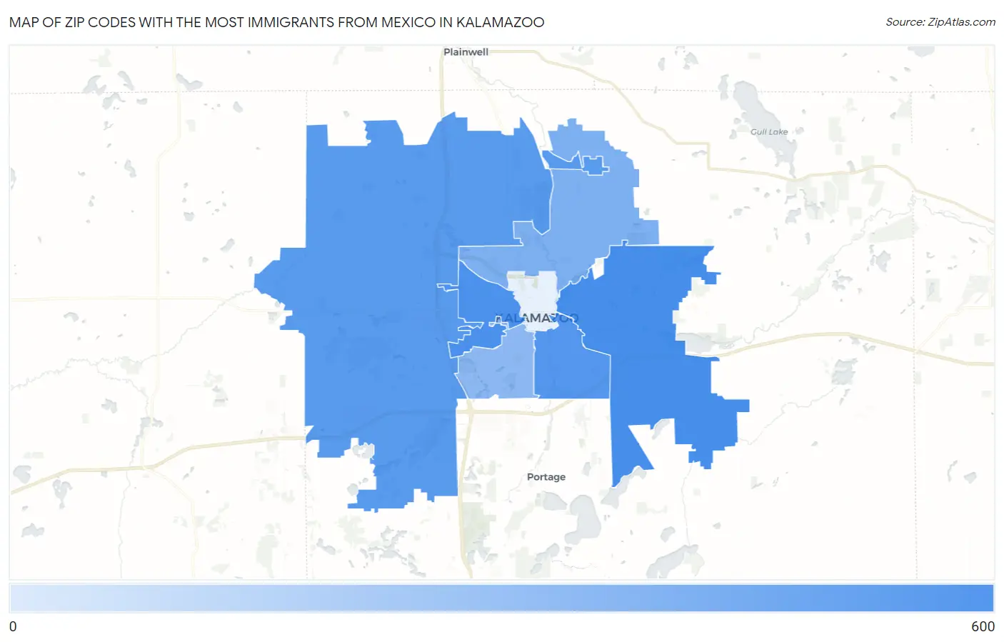 Zip Codes with the Most Immigrants from Mexico in Kalamazoo Map