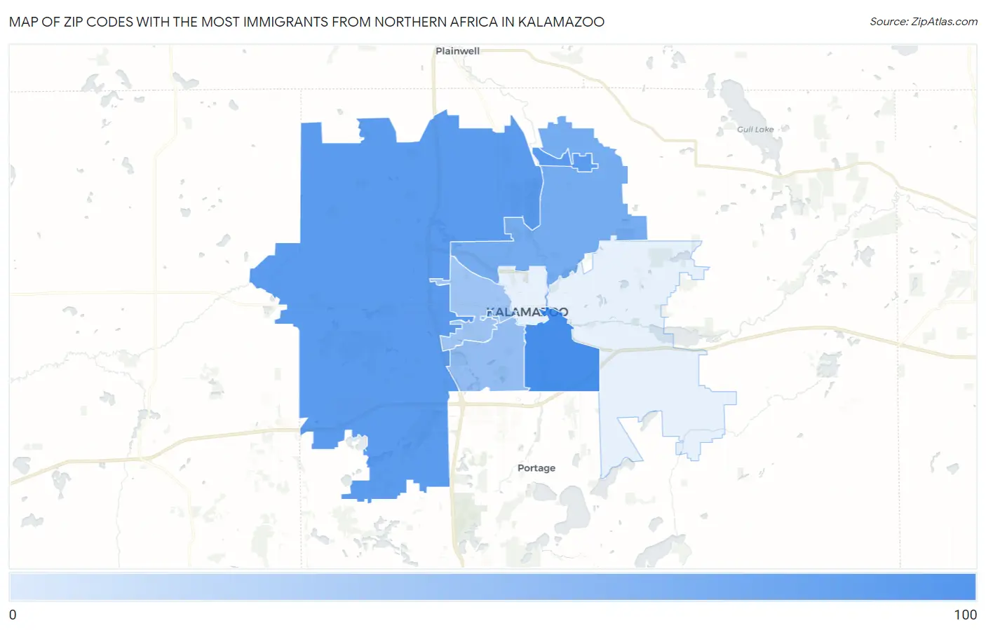 Zip Codes with the Most Immigrants from Northern Africa in Kalamazoo Map