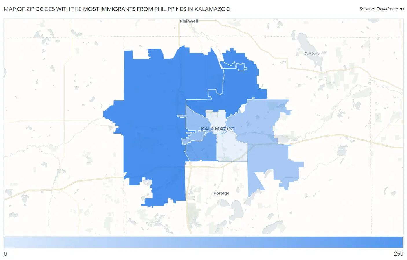 Zip Codes with the Most Immigrants from Philippines in Kalamazoo Map