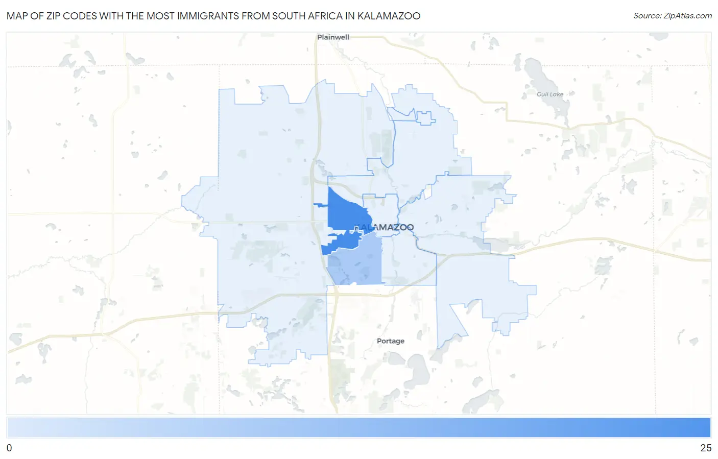 Zip Codes with the Most Immigrants from South Africa in Kalamazoo Map