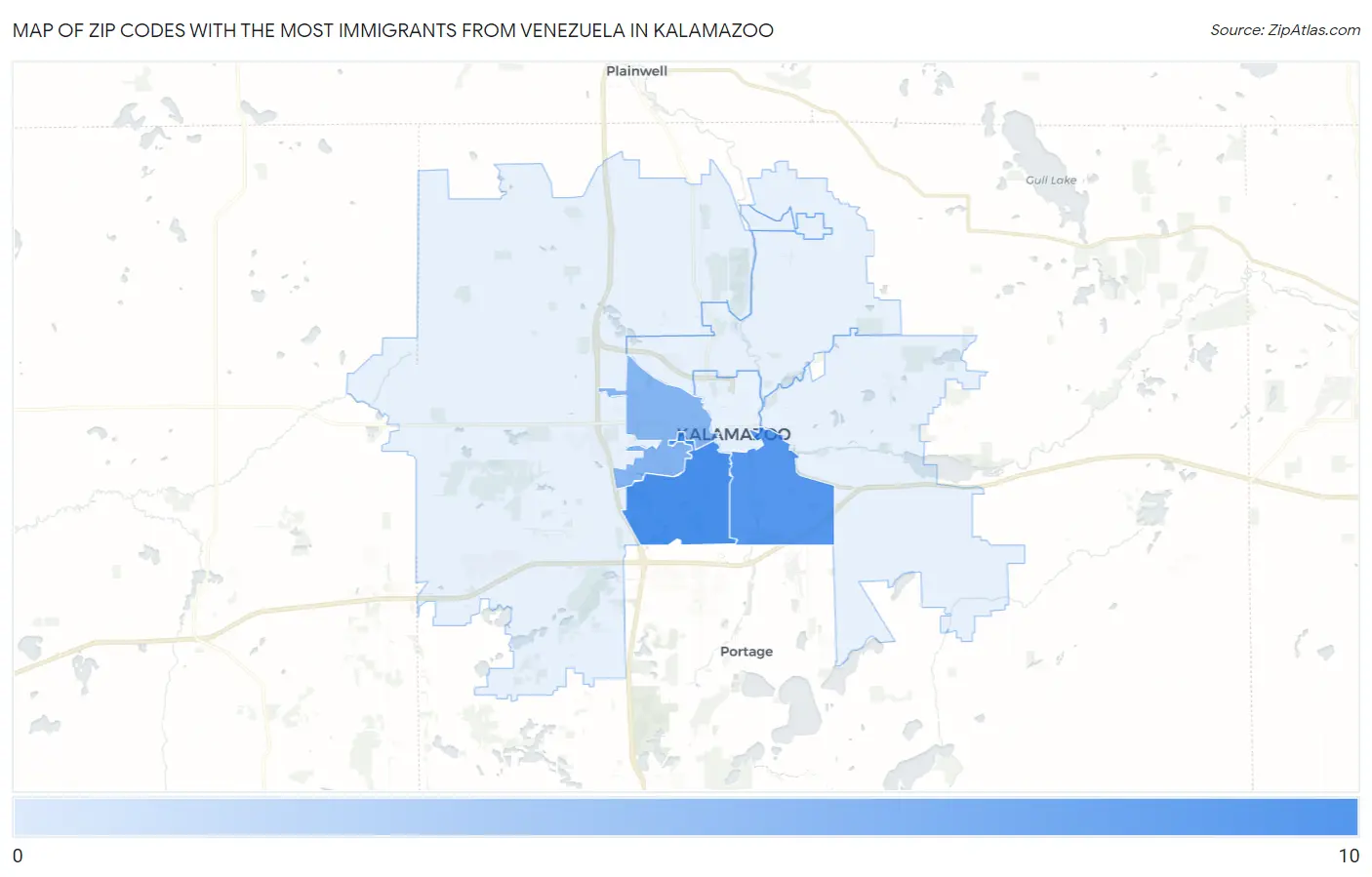 Zip Codes with the Most Immigrants from Venezuela in Kalamazoo Map