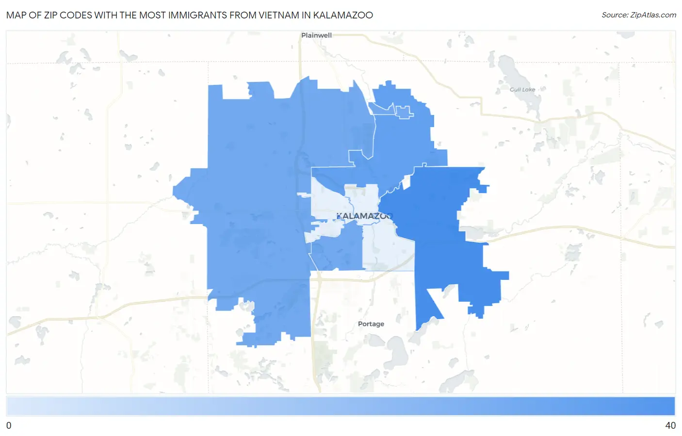Zip Codes with the Most Immigrants from Vietnam in Kalamazoo Map