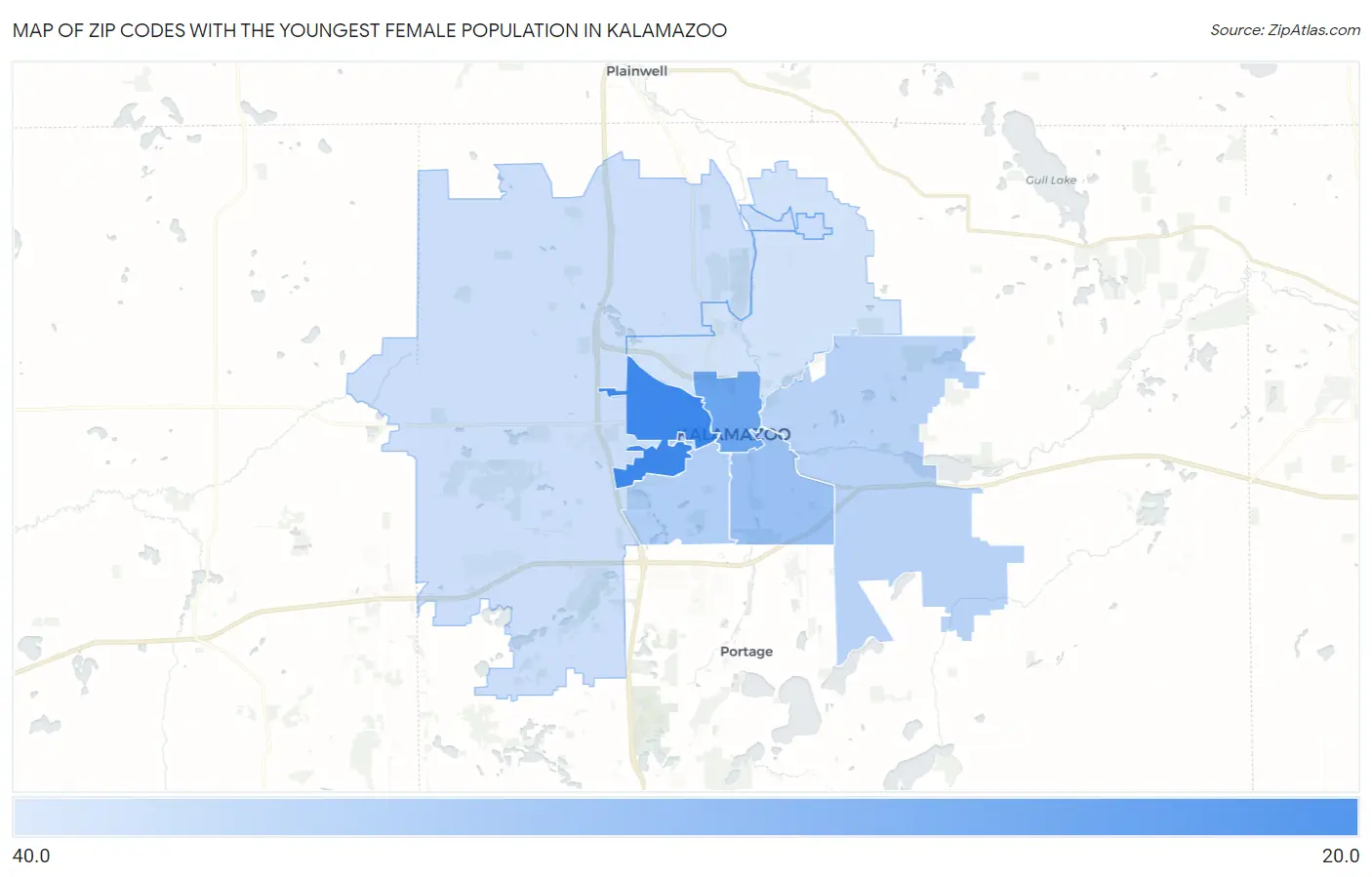 Zip Codes with the Youngest Female Population in Kalamazoo Map