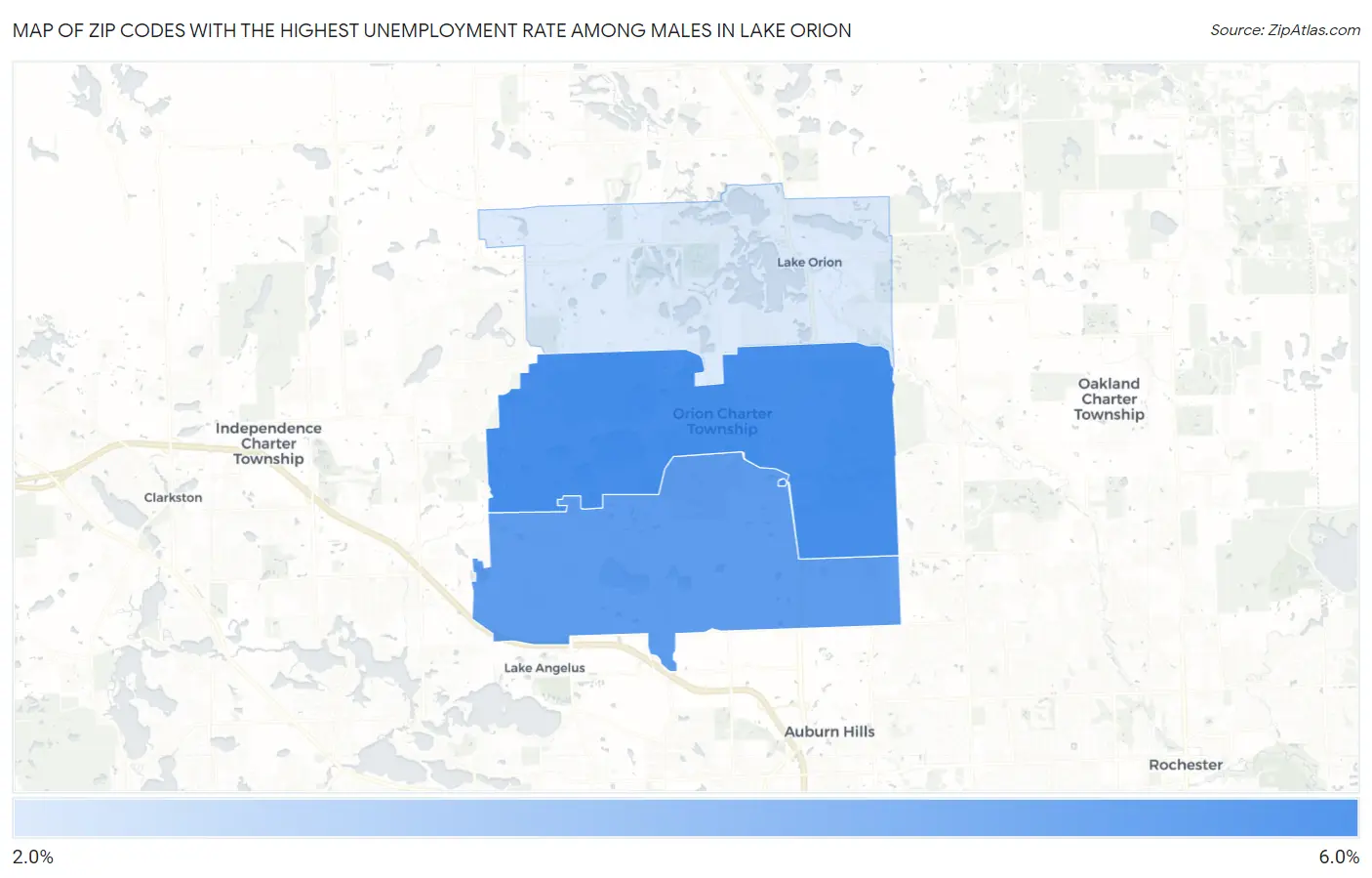 Zip Codes with the Highest Unemployment Rate Among Males in Lake Orion Map