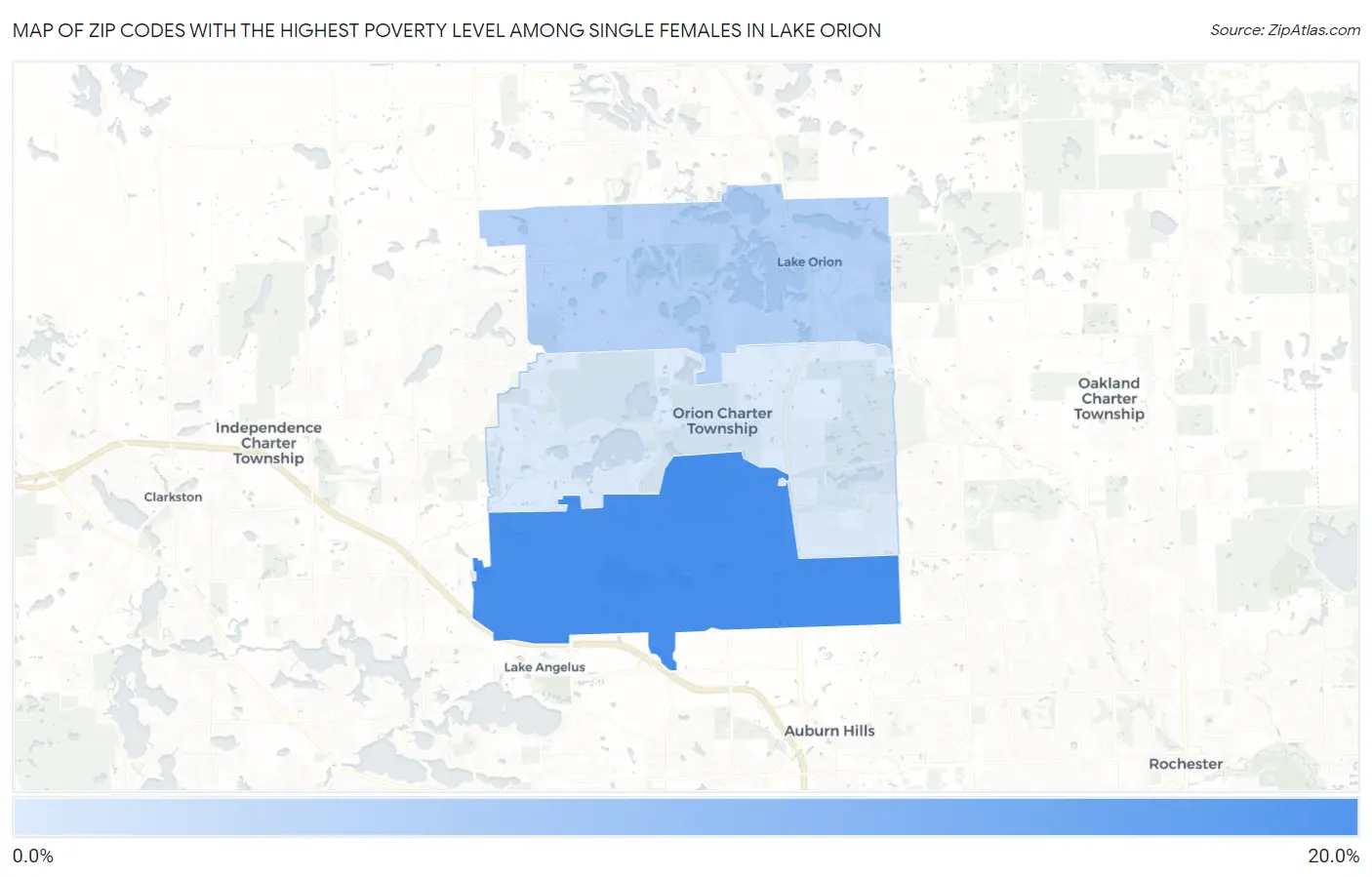 Zip Codes with the Highest Poverty Level Among Single Females in Lake Orion Map
