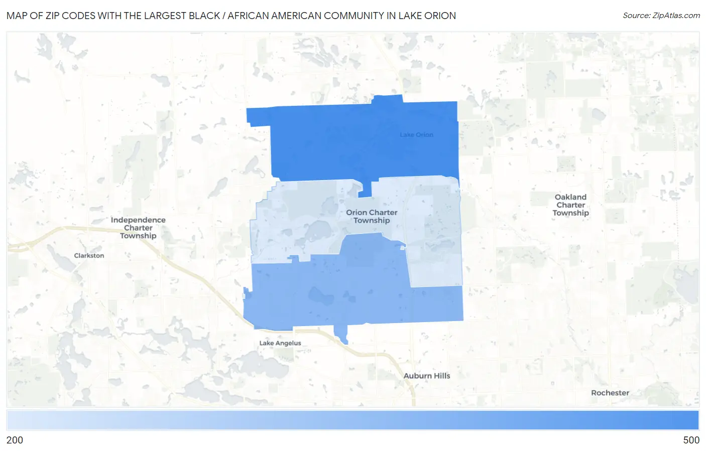 Zip Codes with the Largest Black / African American Community in Lake Orion Map
